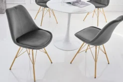 Design Stuhl SCANDINAVIA MEISTERSTÜCK dunkelgrau Samt goldene Beine