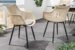 Design Stuhl SIGNUM greige schwarz Kunststoff Indoor Outdoor mit Armlehnen