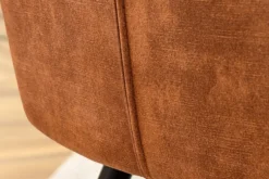 Design Stuhl TURIN rost braun Samt mit Ziersteppung und Armlehne schwarz Metall