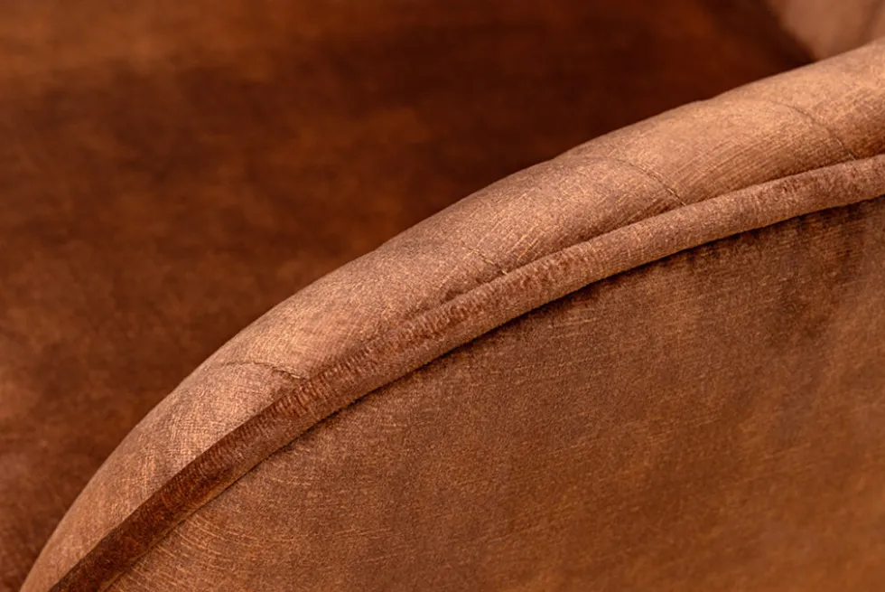 Design Stuhl TURIN rost braun Samt mit Ziersteppung und Armlehne schwarz Metall