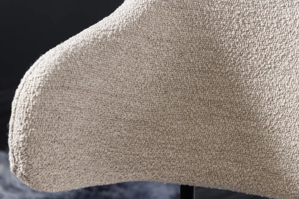 Design Stuhl VOGUE greige Bouclé schwarze Metallbeine