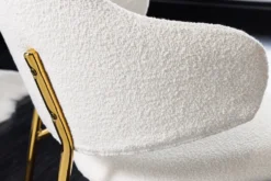 Design Stuhl VOGUE weiß Bouclé goldene Metallbeine