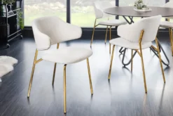 Design Stuhl VOGUE weiß Bouclé goldene Metallbeine