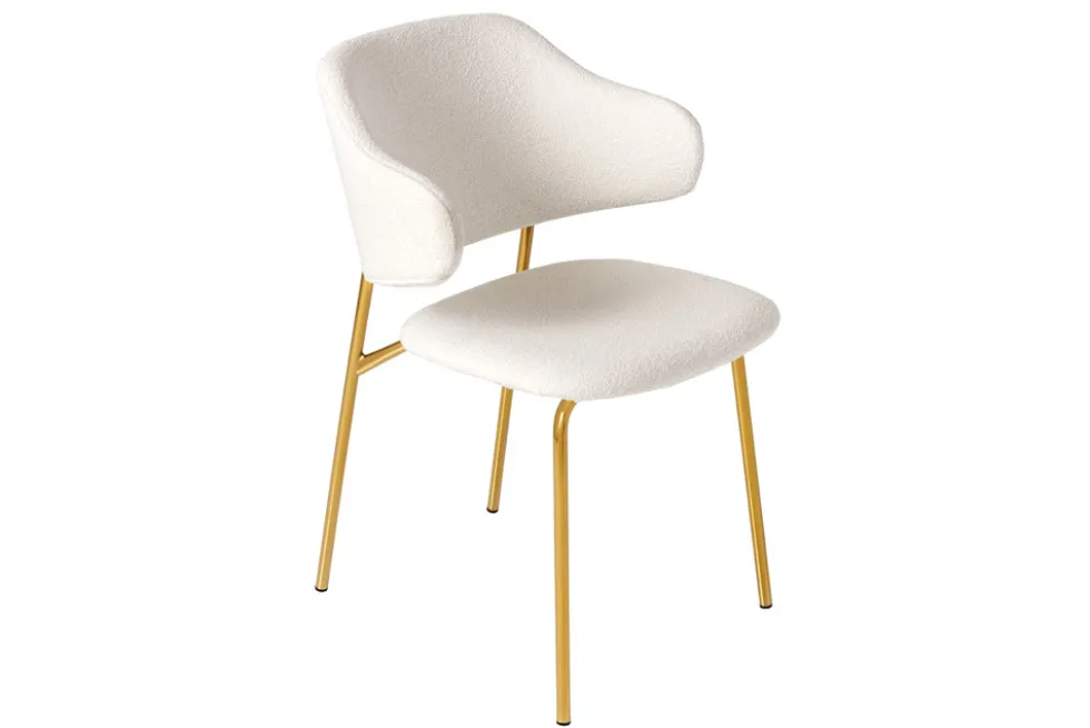 Design Stuhl VOGUE weiß Bouclé goldene Metallbeine