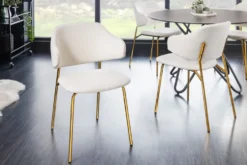 Design Stuhl VOGUE weiß Bouclé goldene Metallbeine