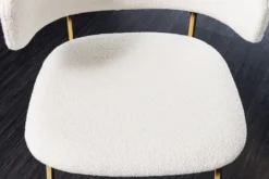 Design Stuhl VOGUE weiß Bouclé goldene Metallbeine