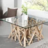 Design Teakholz Couchtisch DRIFTWOOD 80cm mit Glasplatte eckig