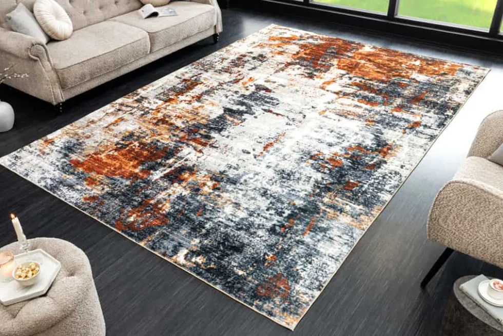 Design Teppich MODERN ART 230x160cm grau kupfer Kurzflor Indoor-Teppich