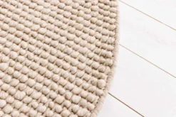 Design Teppich WOOL 150cm beige rund Wolle Handarbeit