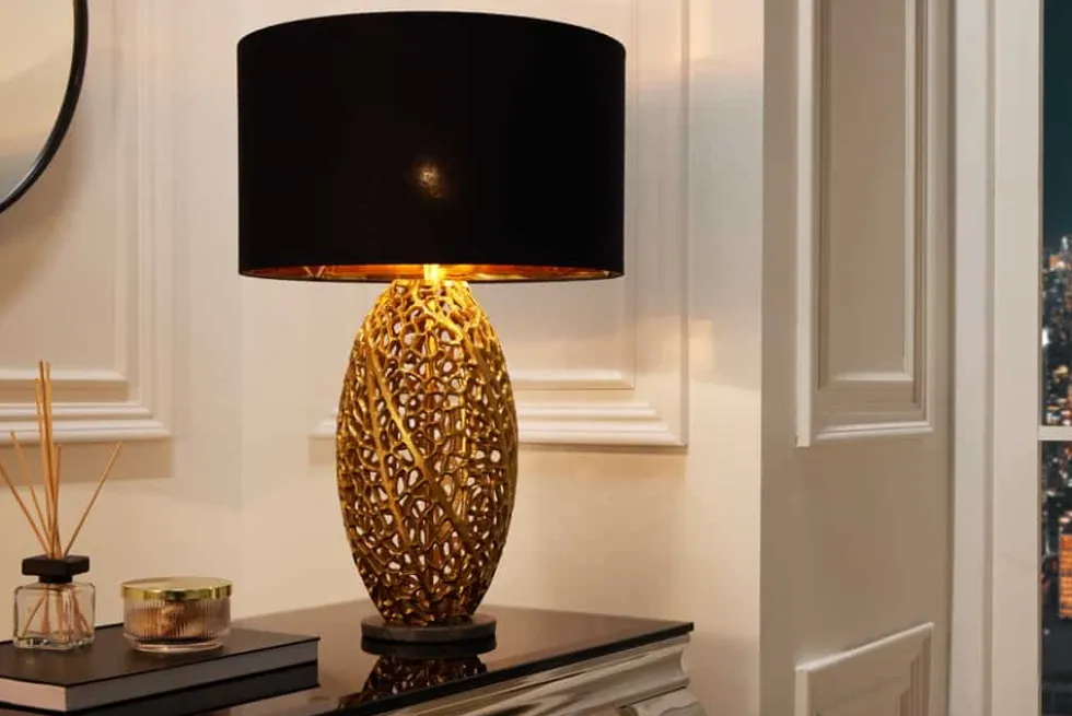 Design Tischlampe ABSTRACT LEAF gold Metall schwarz Marmorfuß handmade