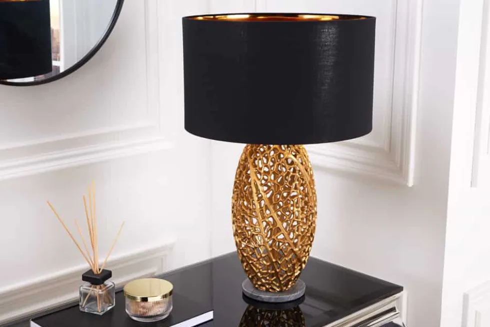 Design Tischlampe ABSTRACT LEAF gold Metall schwarz Marmorfuß handmade