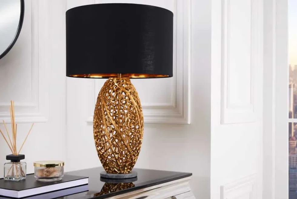 Design Tischlampe ABSTRACT LEAF gold Metall schwarz Marmorfuß handmade
