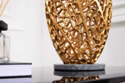 Design Tischlampe ABSTRACT LEAF gold Metall schwarz Marmorfuß handmade
