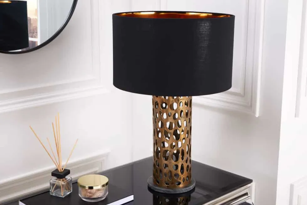 Design Tischlampe ABSTRACT LEAF kupfer antik Metall Marmorfuß handmade