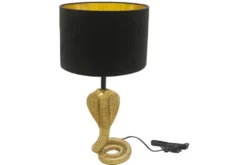 Design Tischlampe COBRA 65cm gold Schlangen Skulptur schwarzer Stoffschirm