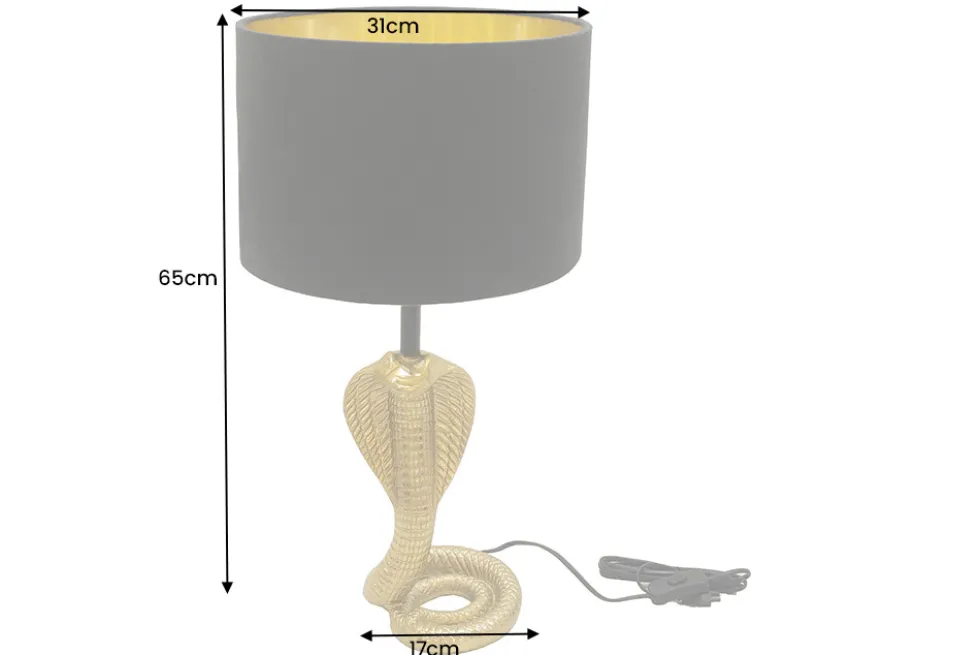 Design Tischlampe COBRA 65cm gold Schlangen Skulptur schwarzer Stoffschirm