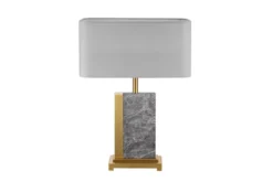 Design Tischlampe ELEGANCIA 65cm gold grau Stoffschirm Marmor