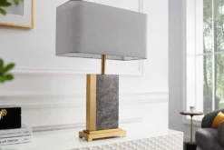 Design Tischlampe ELEGANCIA 65cm gold grau Stoffschirm Marmor
