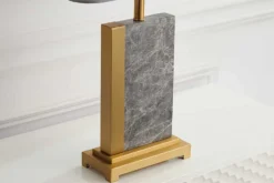 Design Tischlampe ELEGANCIA 65cm gold grau Stoffschirm Marmor