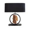 Design Tischlampe ELEMENTS 58cm schwarz Baumwollschirm Fuß mit Massivholz