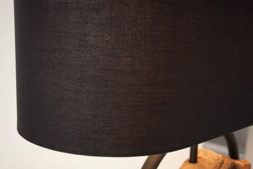 Design Tischlampe ELEMENTS 58cm schwarz Baumwollschirm Fuß mit Massivholz