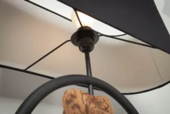 Design Tischlampe ELEMENTS 58cm schwarz Baumwollschirm Fuß mit Massivholz