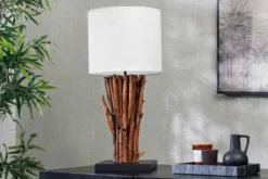 Design Tischlampe EUPHORIA 60cm natur weiß rund Massivholz handgearbeitet