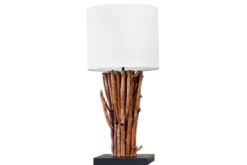 Design Tischlampe EUPHORIA 60cm natur weiß rund Massivholz handgearbeitet