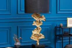 Design Tischlampe GINKGO 70cm schwarz Stoffschirm gold Metall handmade Marmor-Fuß
