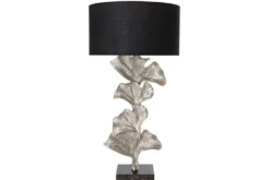 Design Tischlampe GINKGO 70cm schwarz Stoffschirm silber Metall handmade Marmor-Fuß