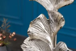 Design Tischlampe GINKGO 70cm schwarz Stoffschirm silber Metall handmade Marmor-Fuß