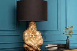 Design Tischlampe KONG 60cm gold Metall Affenlampe schwarzer Lampenschirm