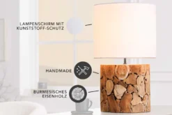 Design Tischlampe PURE NATURE 45cm natur handmade Eisenholz Baumwollschirm weiß