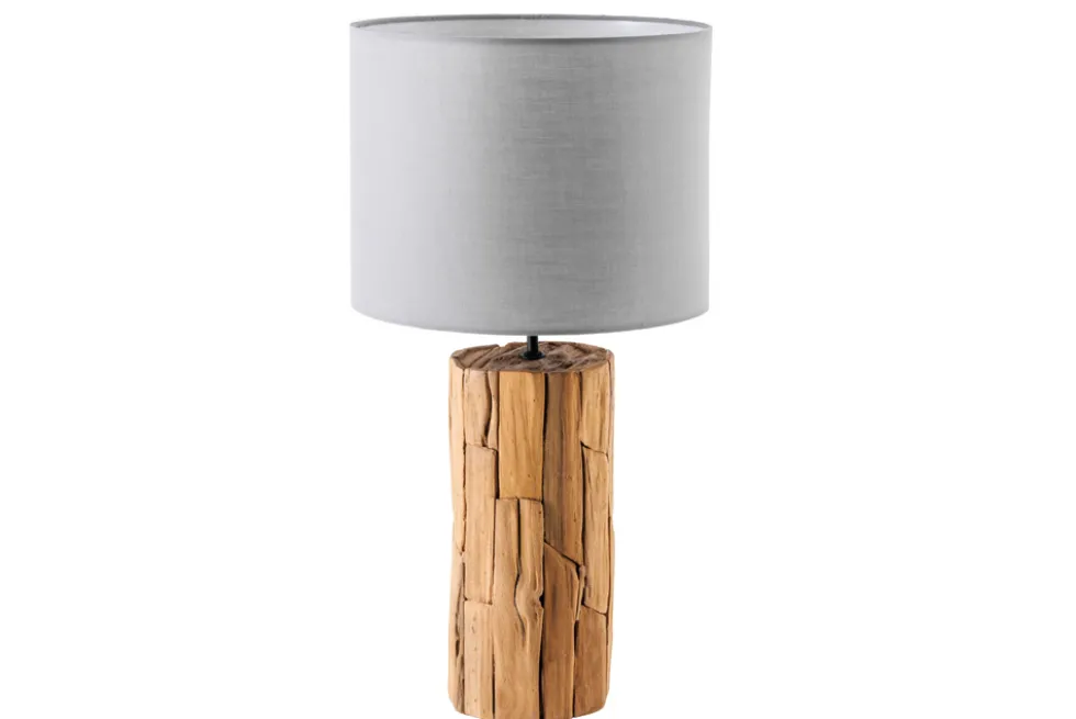 Design Tischlampe ROOTS 60cm Treibholz Leinenschirm grau handmade