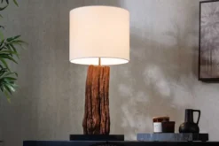 Design Tischlampe ROUSILIQUE 60cm natur weiß rund Treibholz handgearbeitet