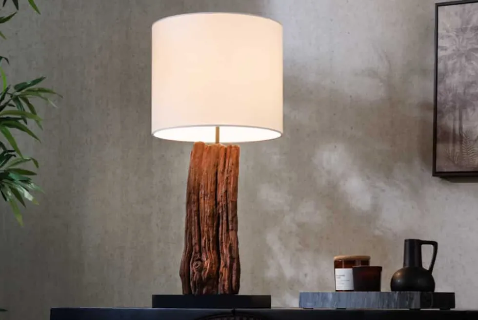 Design Tischlampe ROUSILIQUE 60cm natur weiß rund Treibholz handgearbeitet