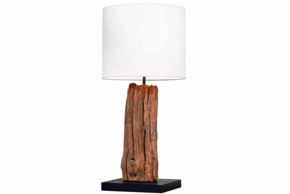 Design Tischlampe ROUSILIQUE 60cm natur weiß rund Treibholz handgearbeitet