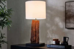 Design Tischlampe ROUSILIQUE 60cm natur weiß rund Treibholz handgearbeitet