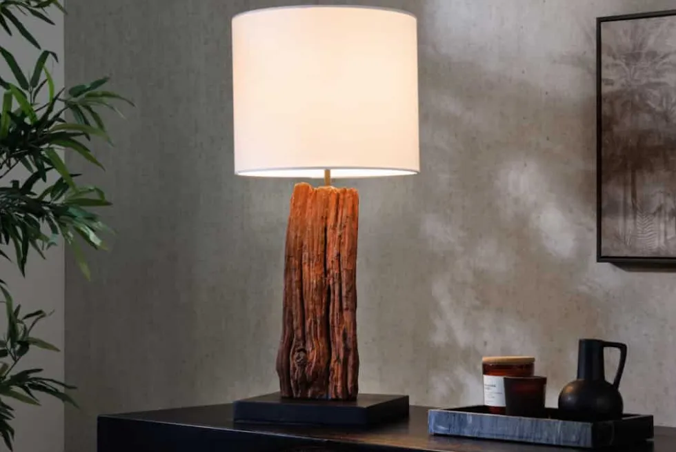 Design Tischlampe ROUSILIQUE 60cm natur weiß rund Treibholz handgearbeitet
