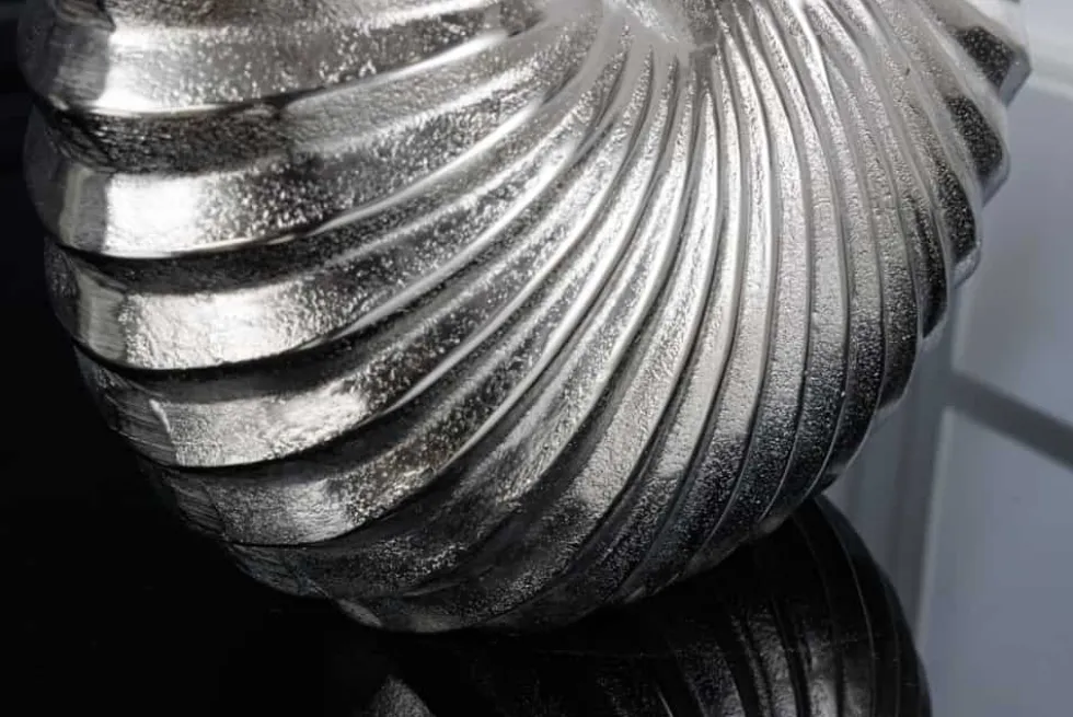 Design Tischlampe SHELL 60cm silber schwarz Metall Stoffschirm maritim