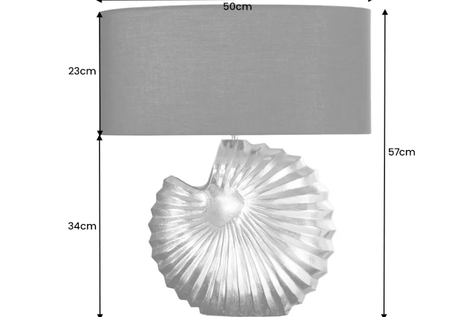 Design Tischlampe SHELL 60cm silber schwarz Metall Stoffschirm maritim