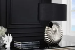 Design Tischlampe SHELL 60cm silber schwarz Metall Stoffschirm maritim