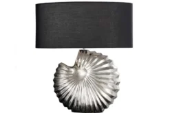 Design Tischlampe SHELL 60cm silber schwarz Metall Stoffschirm maritim