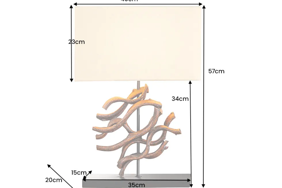 Design Tischlampe WAVE 60cm natur Massivholz handmade beige Baumwollschirm