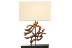 Design Tischlampe WAVE 60cm natur Massivholz handmade beige Baumwollschirm