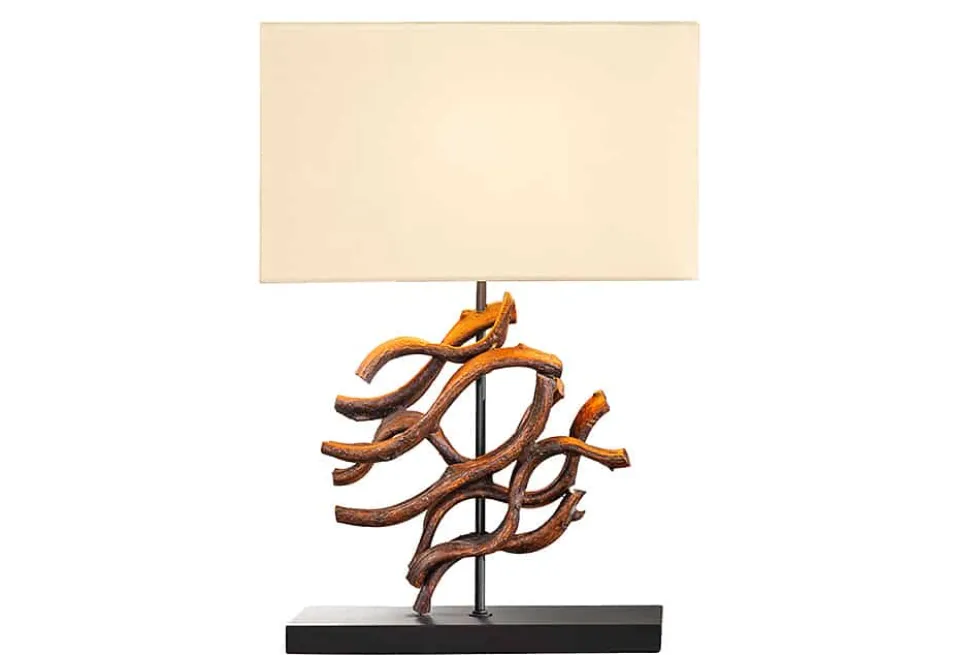 Design Tischlampe WAVE 60cm natur Massivholz handmade beige Baumwollschirm