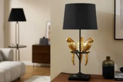 Design Tischlampe WILDLIFE 75cm schwarz gold rund Papagei Skulpturen mit Marmor-Fuß