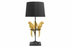 Design Tischlampe WILDLIFE 75cm schwarz gold rund Papagei Skulpturen mit Marmor-Fuß