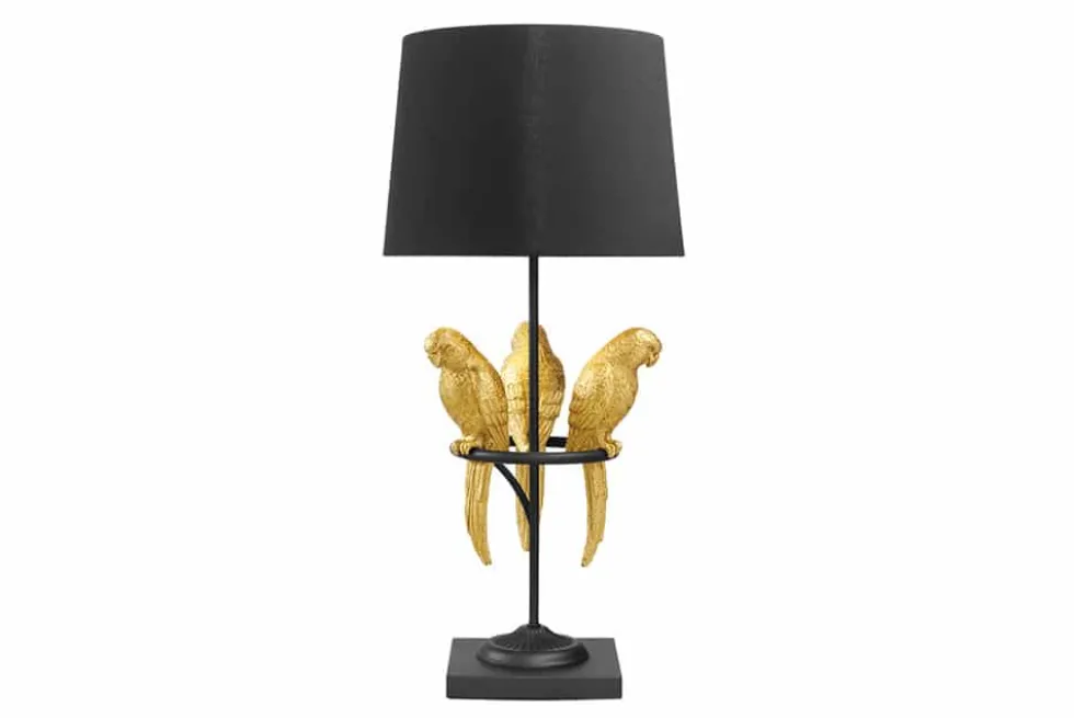 Design Tischlampe WILDLIFE 75cm schwarz gold rund Papagei Skulpturen mit Marmor-Fuß