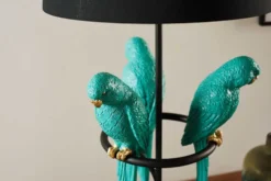 Design Tischlampe WILDLIFE 75cm schwarz türkis rund Papagei Skulpturen mit Marmor-Fuß
